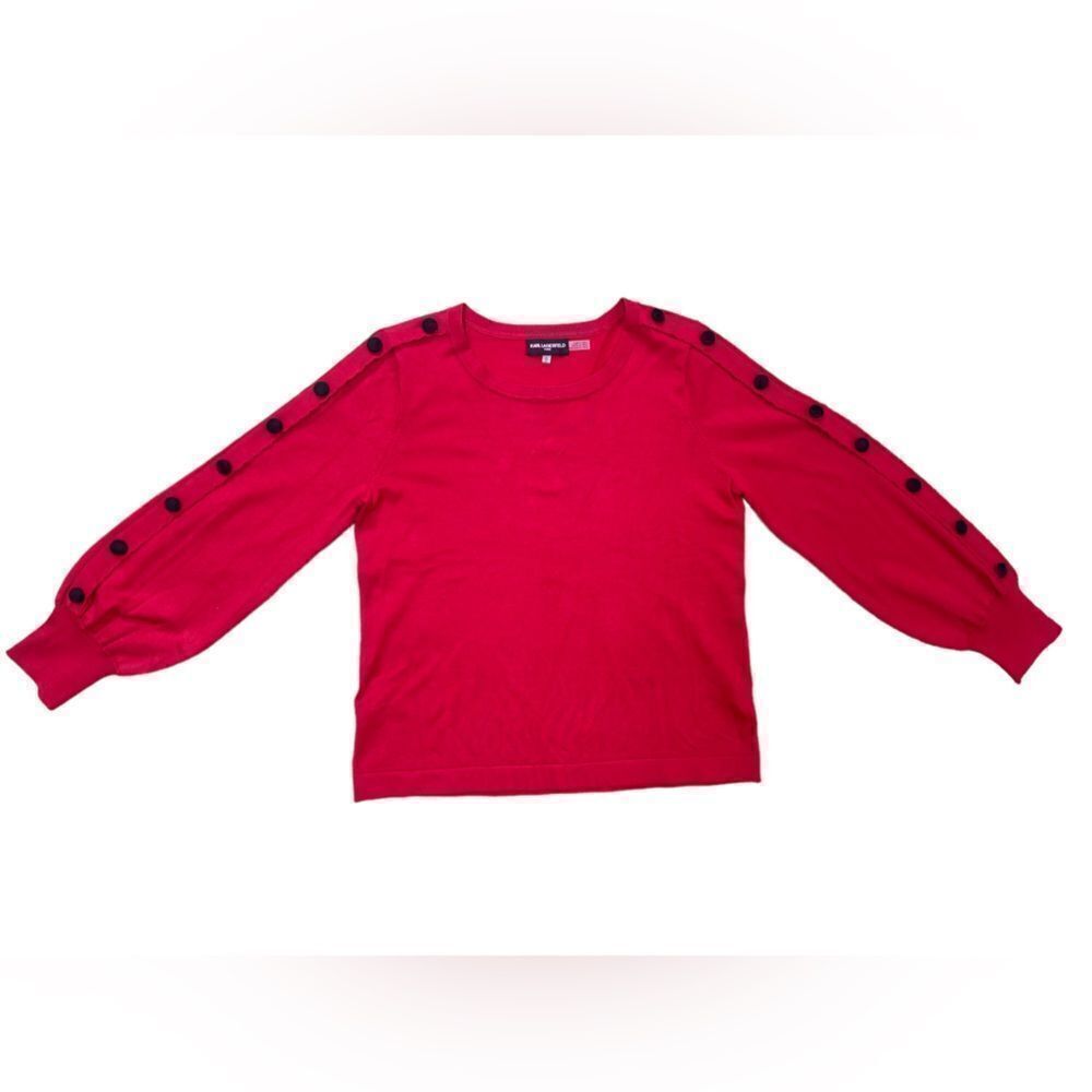Karl Lagerfeld Red and Black Button Longsleeve Sweater Blouse